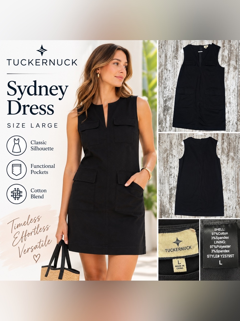 Tuckernuck Sydney Black Utility Shift Dress Women’s Size Large